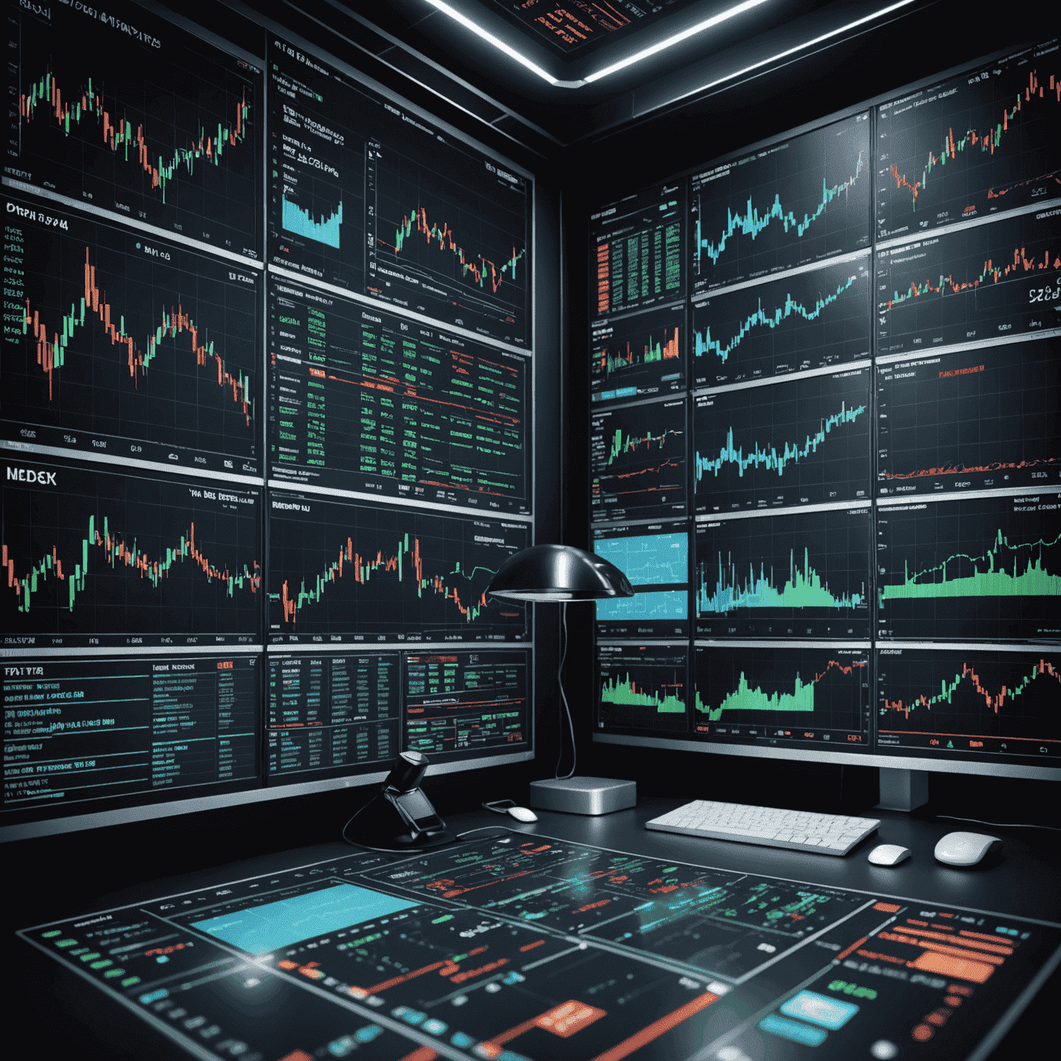 Visual representation of stock market data and trading algorithms, with quantum circuits overlaid to suggest enhanced processing capabilities